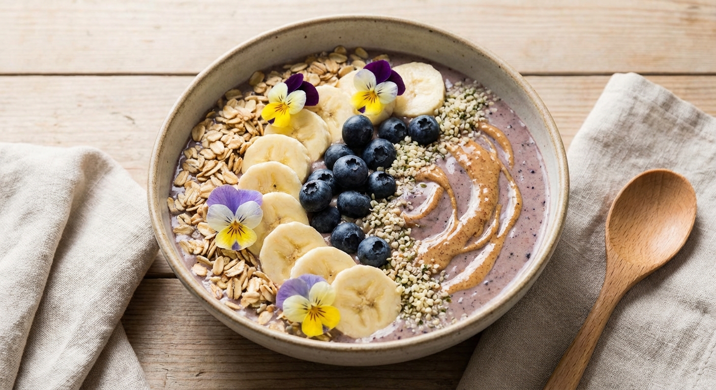 Banana-Blueberry Smoothie with Oats & Almond Butter