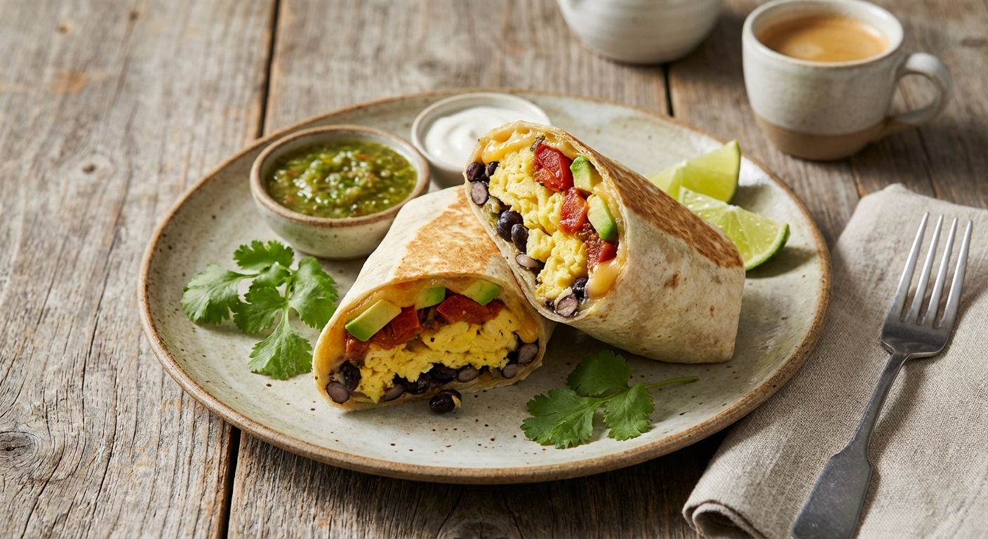 Breakfast Burrito with Eggs, Black Beans & Salsa