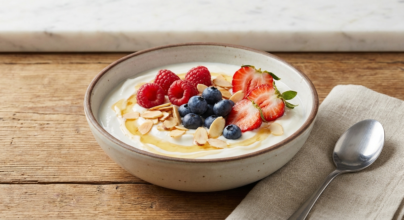 Coconut Yogurt with Berries & Toasted Sliced Almonds