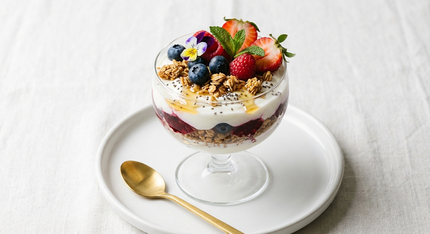 Greek Yogurt Berry Parfait with Granola & Chia