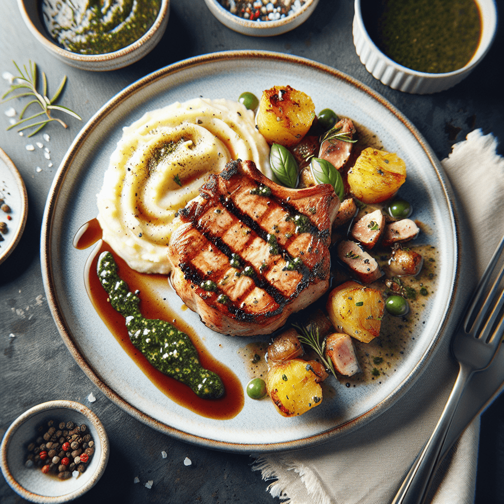 Seared Pork Chops with Creamy Mashed Potatoes and Herb Sauce - Delicious Homemade Recipe