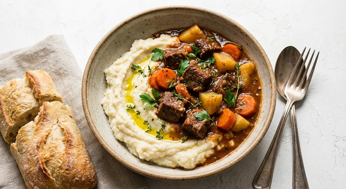 Beef & Vegetable Stew with Mashed Cauliflower