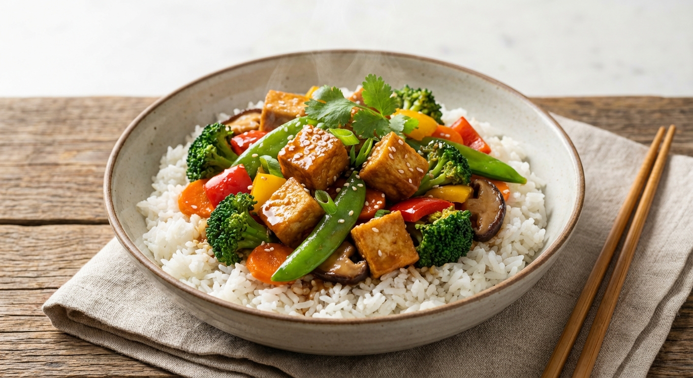 Stir-Fried Tofu with Vegetables and Rice