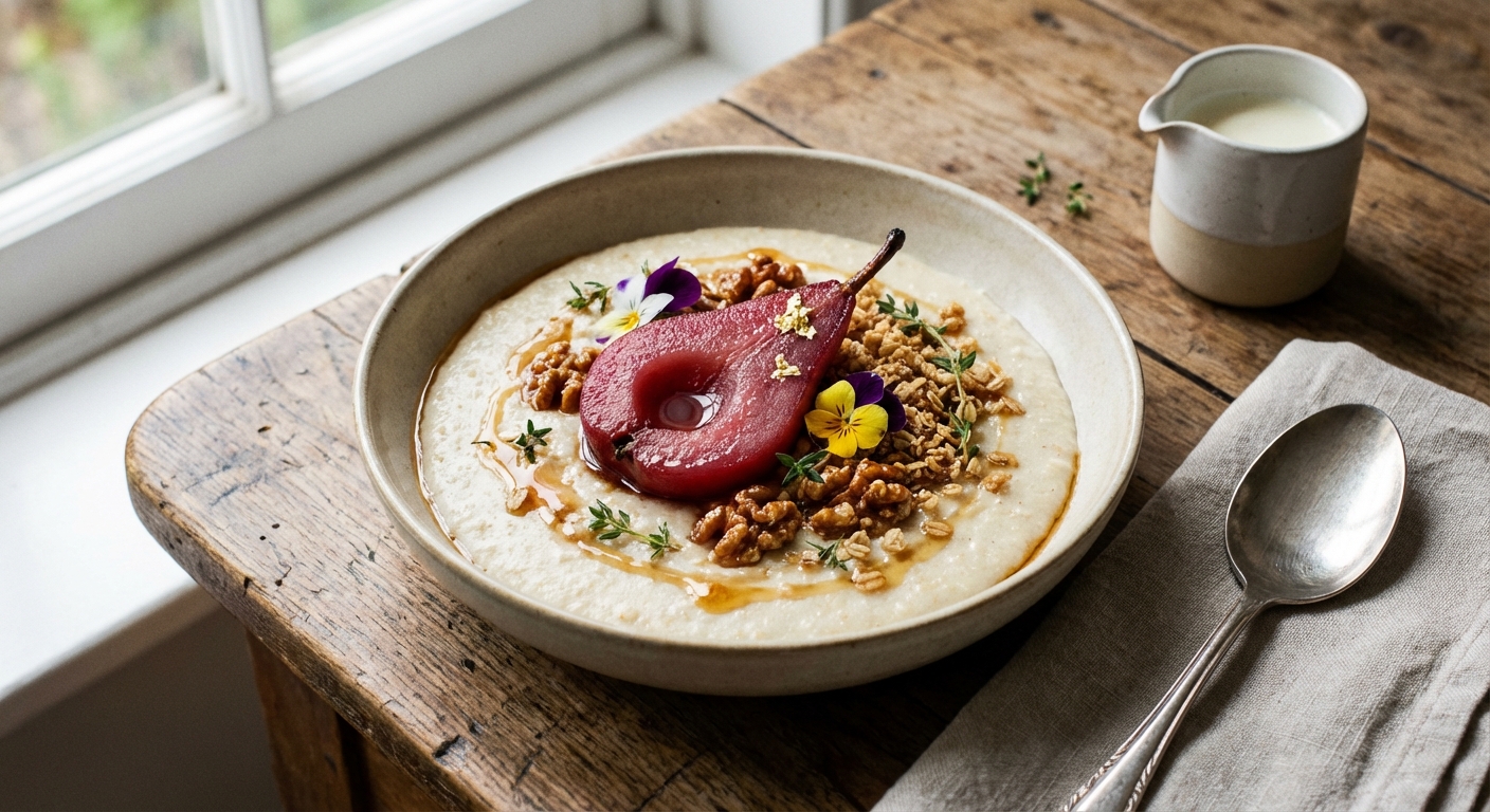 Creamy Semolina Porridge with Poached Pear