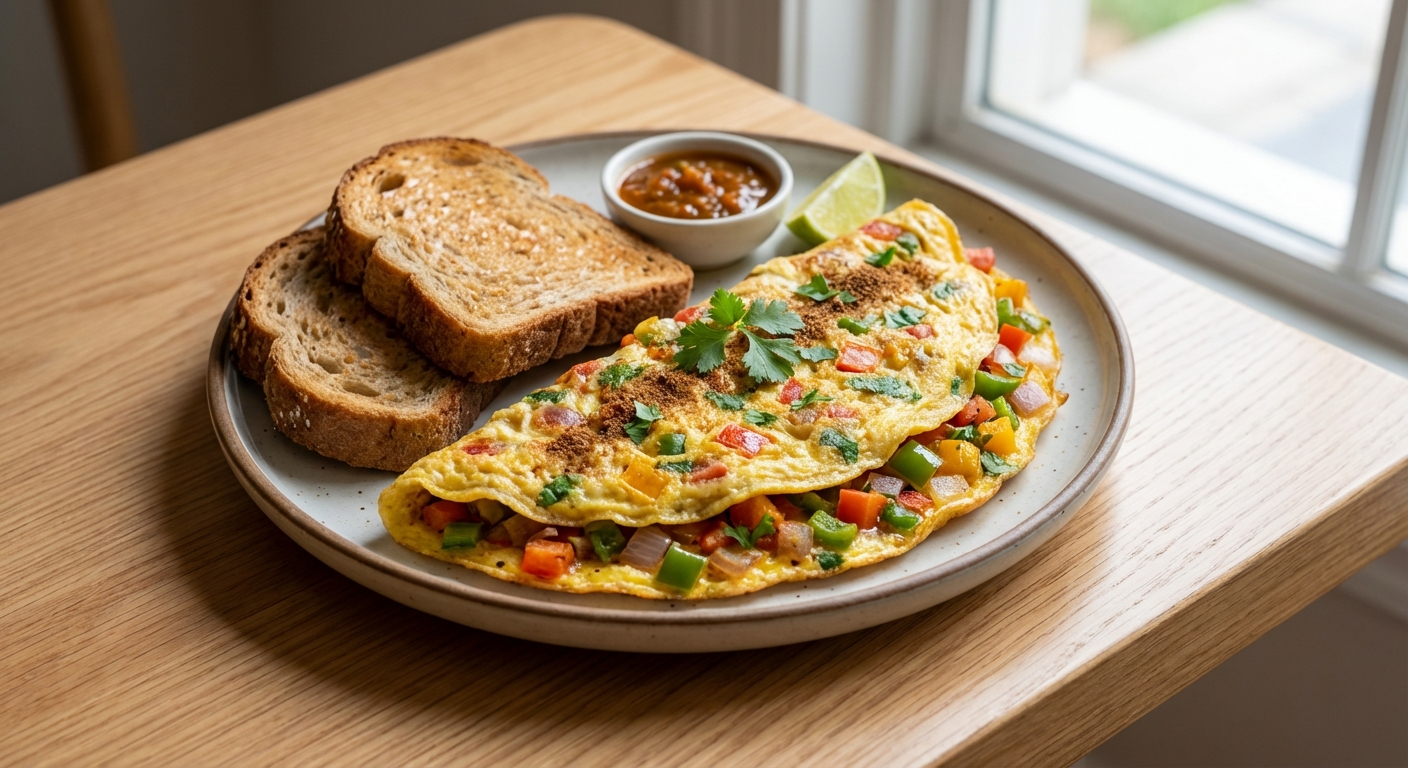 Indian Spiced Vegetable Masala Omelette with Whole-Wheat Toast