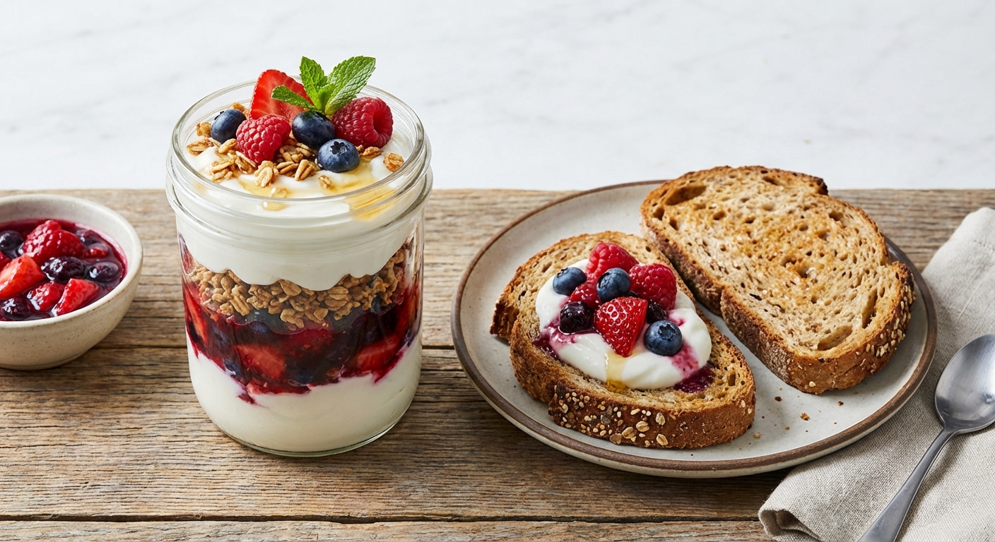 Greek Yogurt & Berry Parfait with Whole-Grain Toast (Nut-Free)
