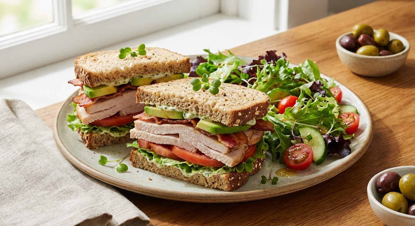 Turkey & Avocado Whole-Grain Sandwich with Side Salad