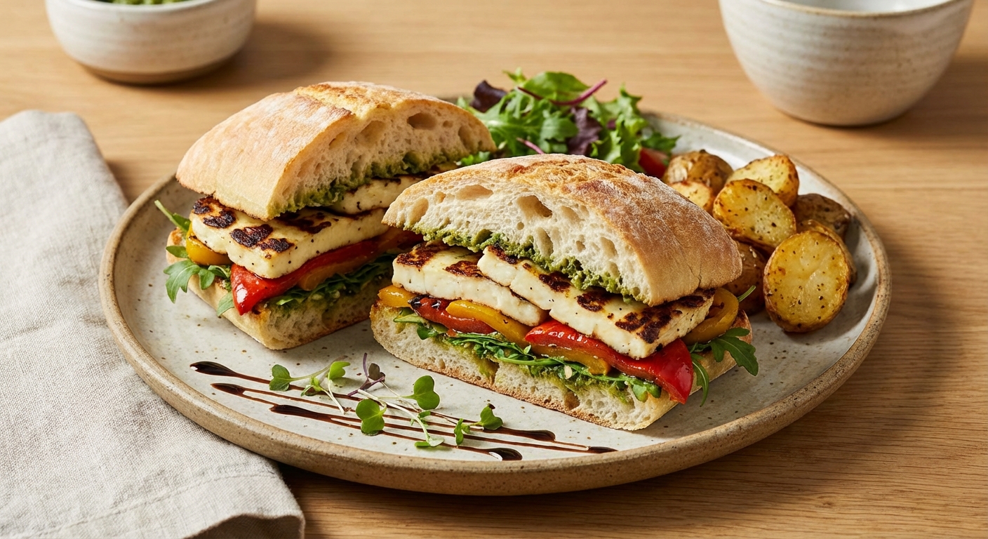 Grilled Halloumi & Roasted Pepper Sandwich