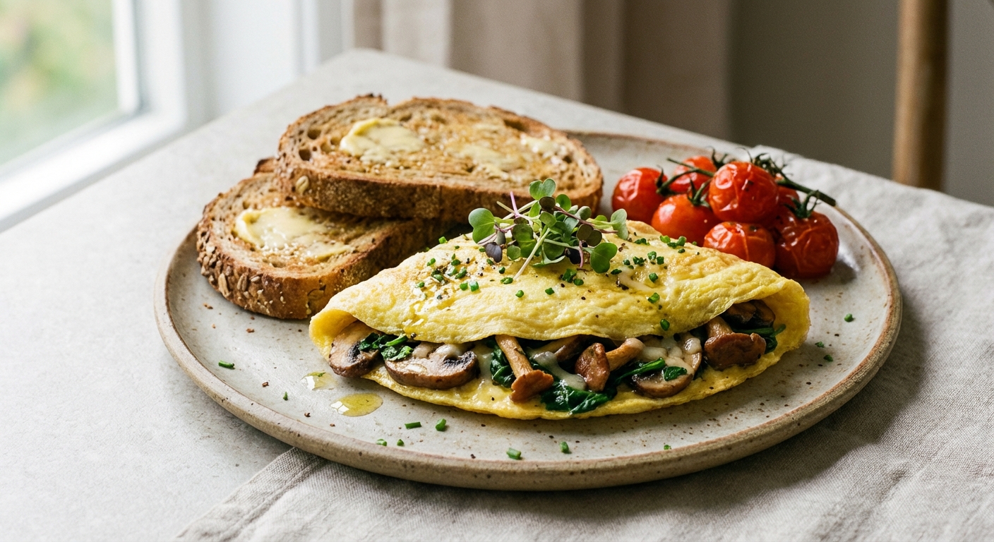Spinach & Mushroom Omelette with Whole-Grain Toast