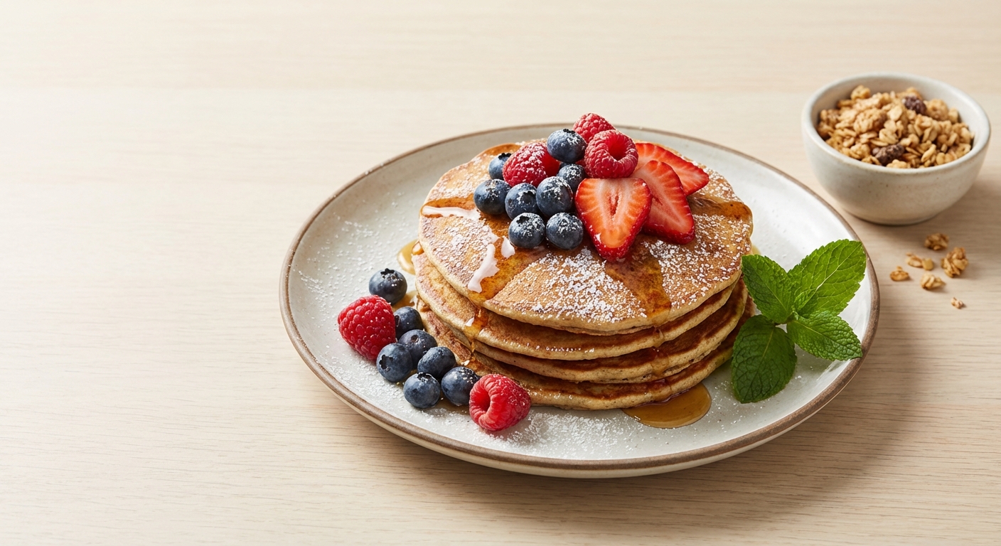 Banana‑Flax Pancakes with Mixed Berries (Egg‑Free)