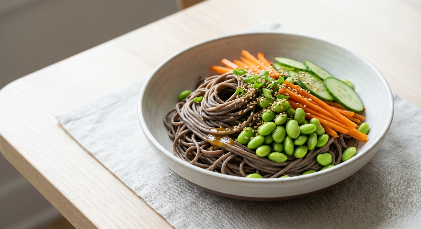 Chilled Sesame-Ginger Soba Salad with Edamame & Carrot