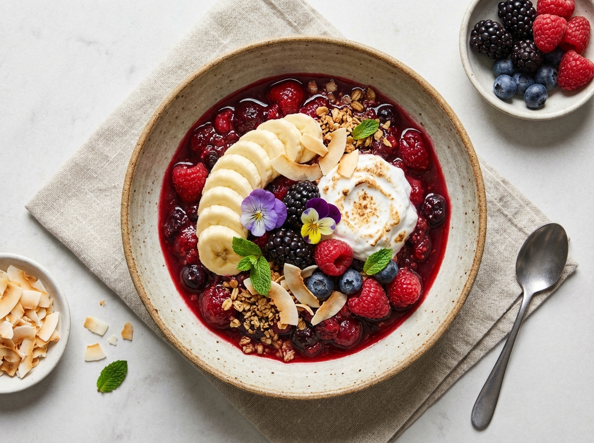 Coconut-Berry Compote with Sliced Banana