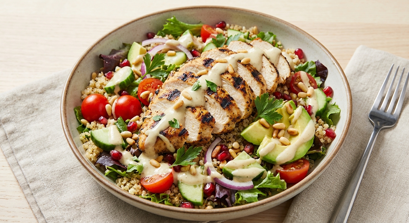 Grilled Chicken & Quinoa Salad with Lemon-Tahini Dressing