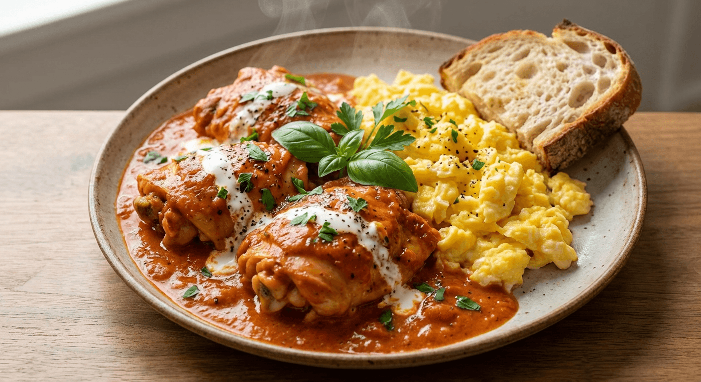 Creamy Tomato Chicken with Scrambled Eggs