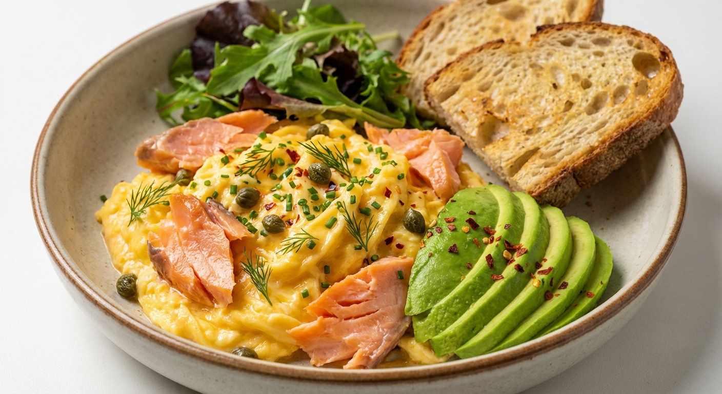 Smoked Salmon & Avocado Scrambled Eggs