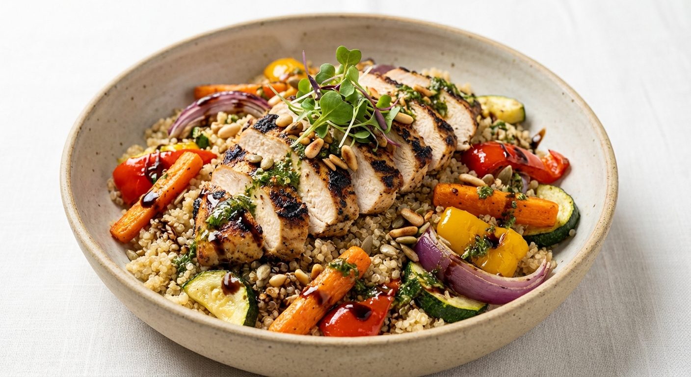 Grilled Chicken & Quinoa Salad with Roasted Veggies