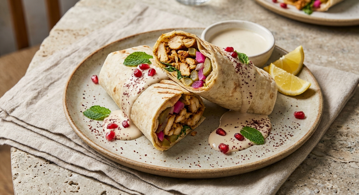 Restaurant-Style Chicken Shawarma Wraps with Garlic-Tahini Sauce