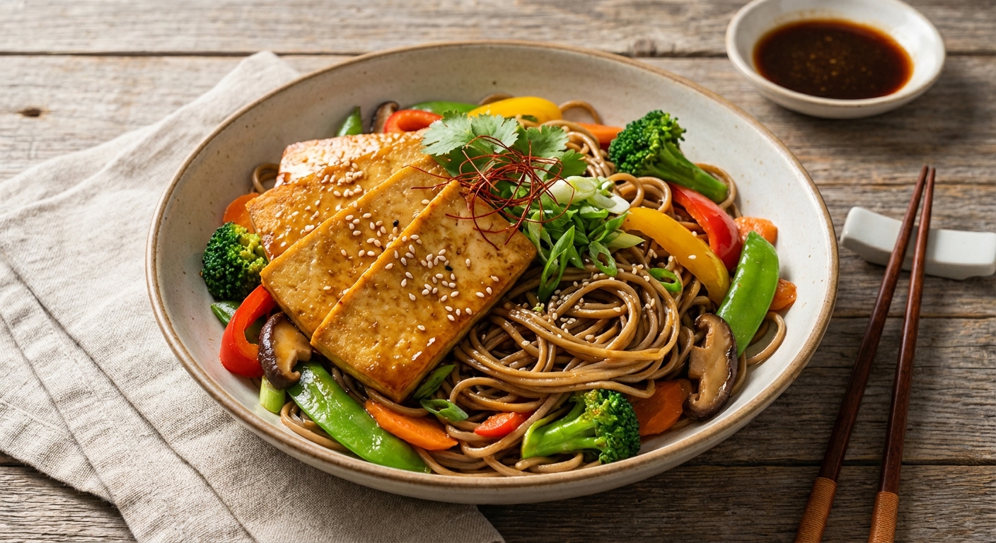 Baked Tofu with Stir-Fried Vegetables & Soba Noodles