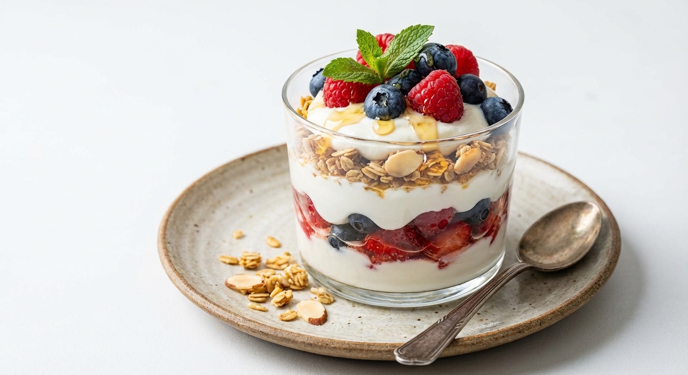 Greek Yogurt Berry Parfait with Granola & Almonds