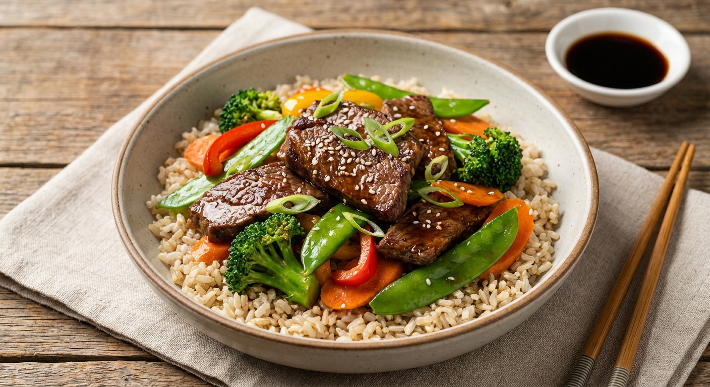 Beef & Vegetable Stir-Fry with Gluten-Free Tamari and Brown Rice