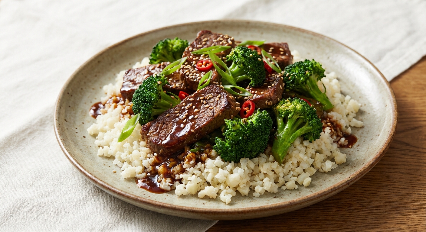 Beef & Broccoli Stir-Fry over Cauliflower Rice