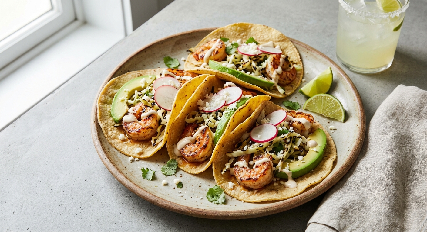 Shrimp Tacos with Cabbage and Lime