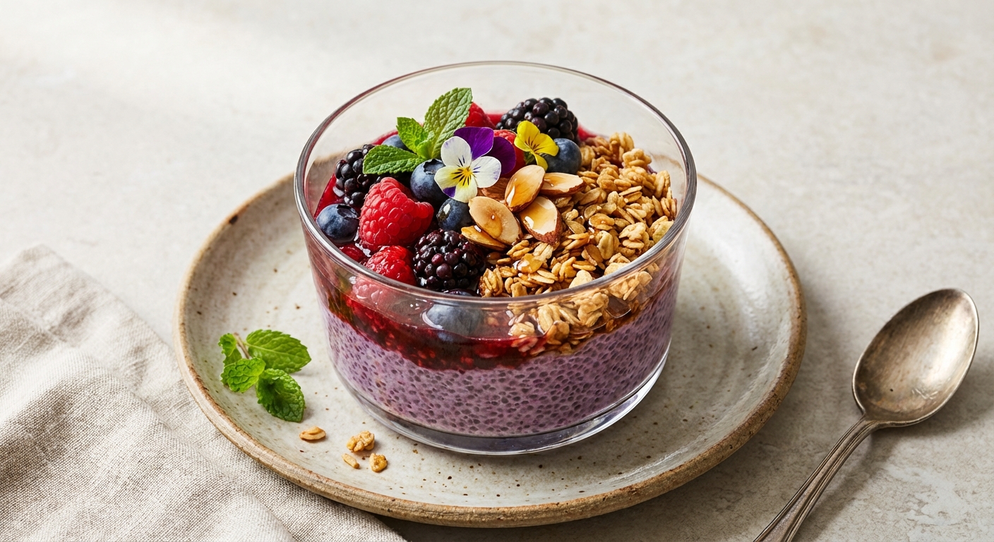 Berry-Almond Chia Pudding with Gluten-Free Granola