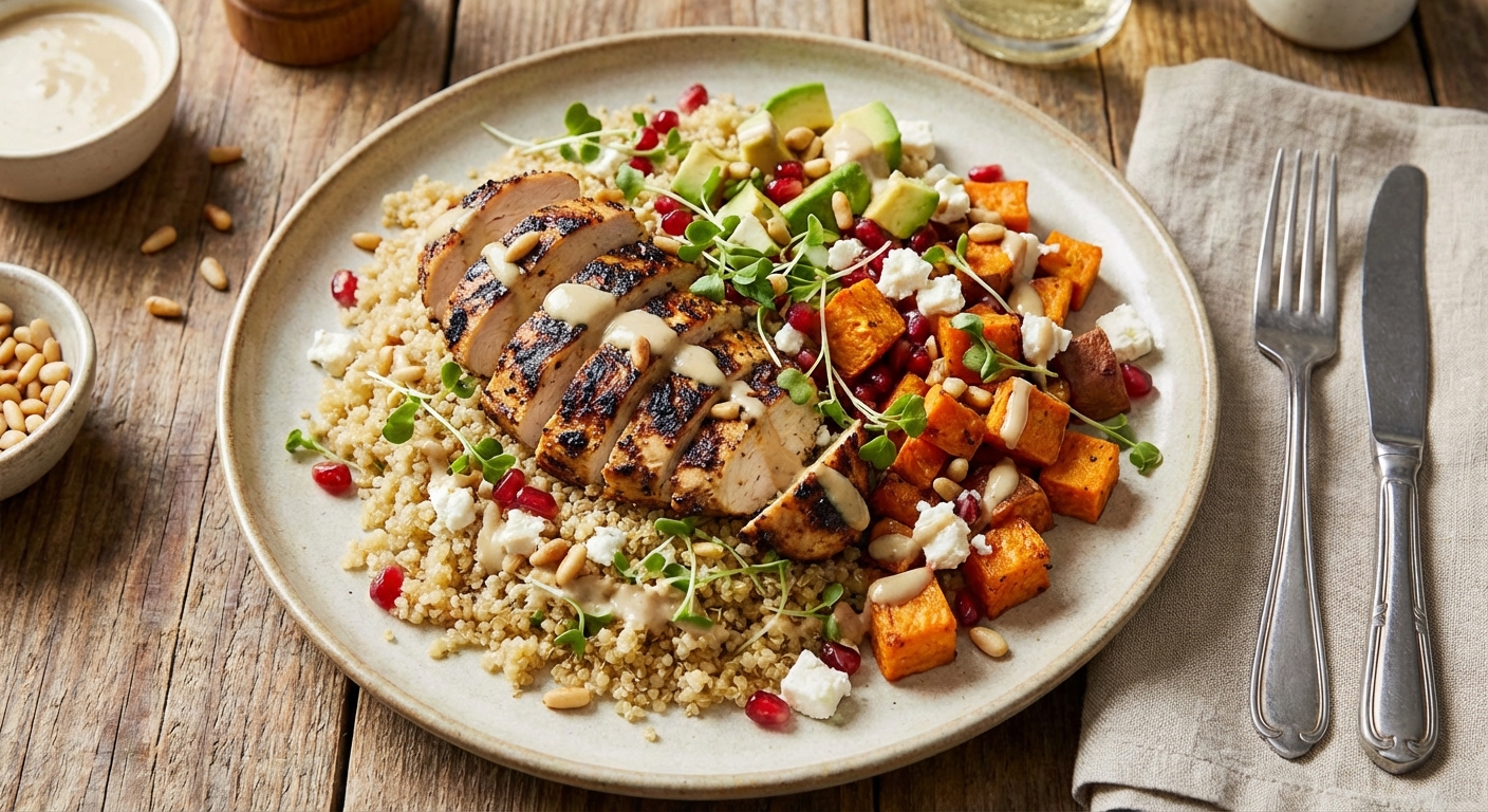Grilled Chicken & Quinoa Salad with Roasted Sweet Potato