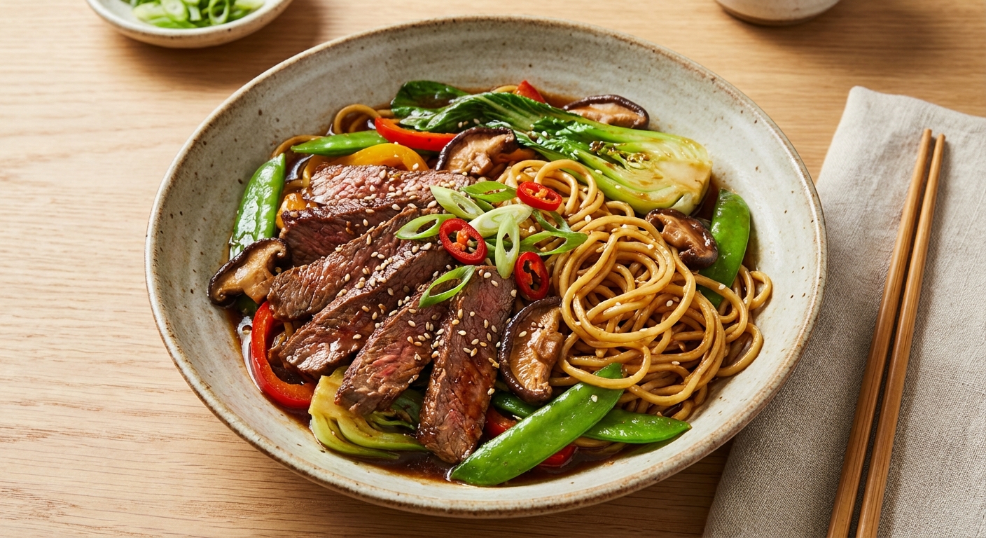 Asian Beef & Vegetable Stir-Fry with Egg Noodles