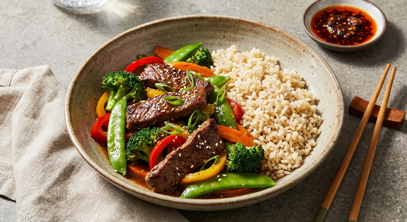 Beef & Vegetable Stir-Fry with Brown Rice