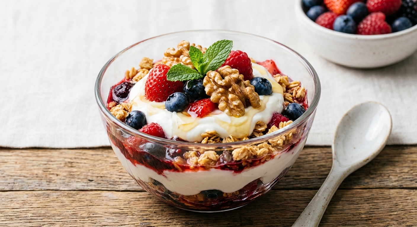 Greek Yogurt Berry Parfait with Granola & Walnuts