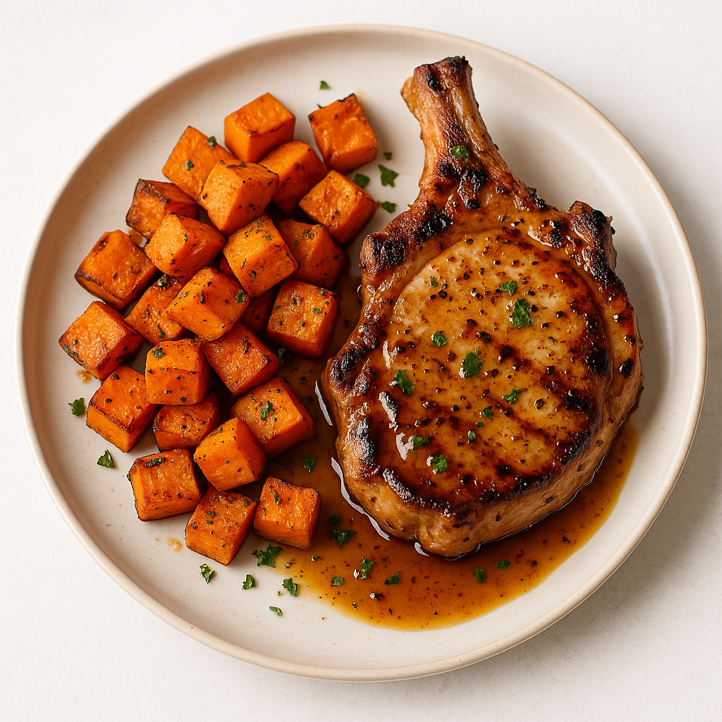 Pork Chops with Roasted Sweet Potatoes