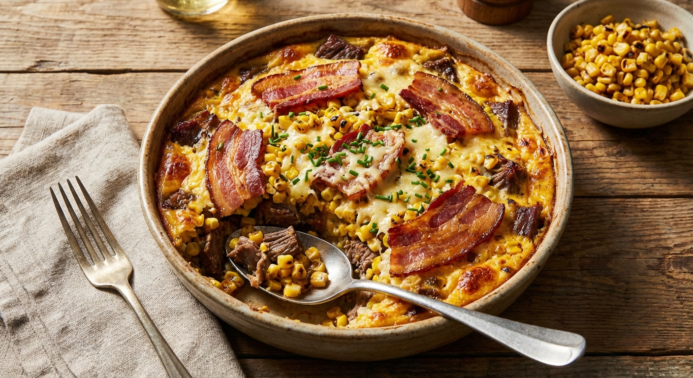 Beef and Bacon Corn Casserole