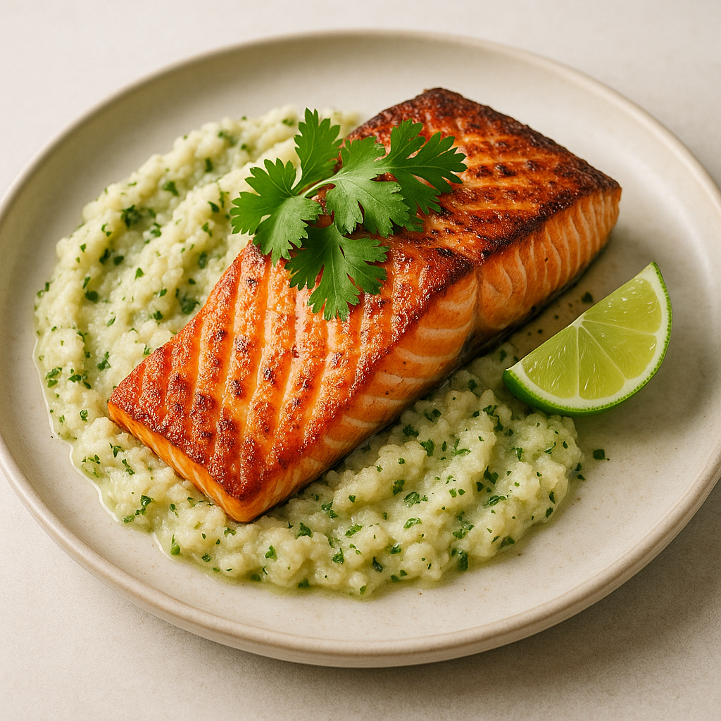 Seared Salmon with Cilantro‑Lime Cauliflower Mash