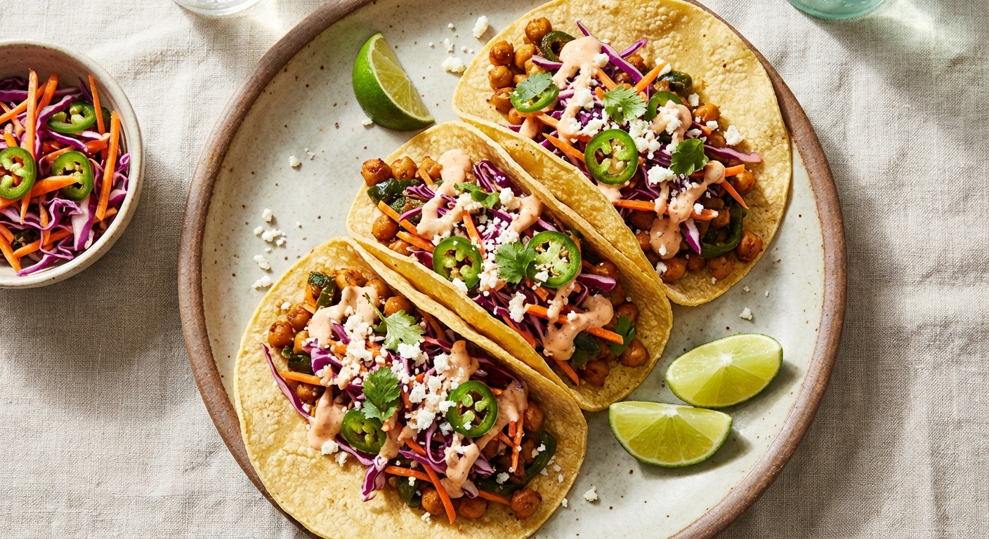 Chickpea Tacos with Spicy Slaw