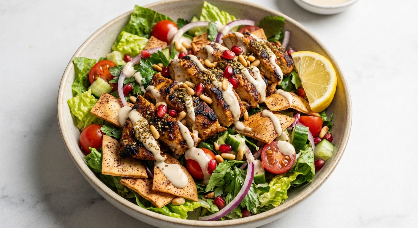 Chicken Shawarma Salad with Tahini Dressing