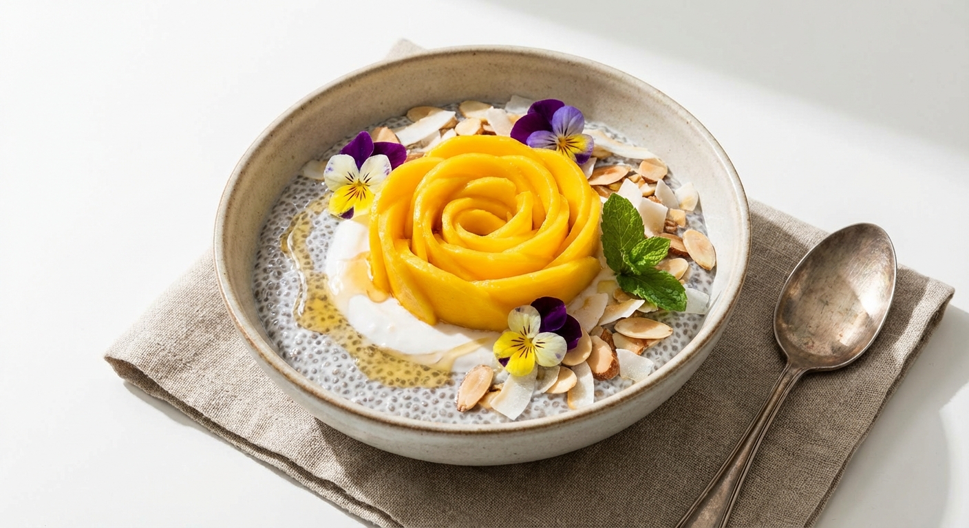 Chia Pudding with Coconut Milk, Mango & Toasted Almonds