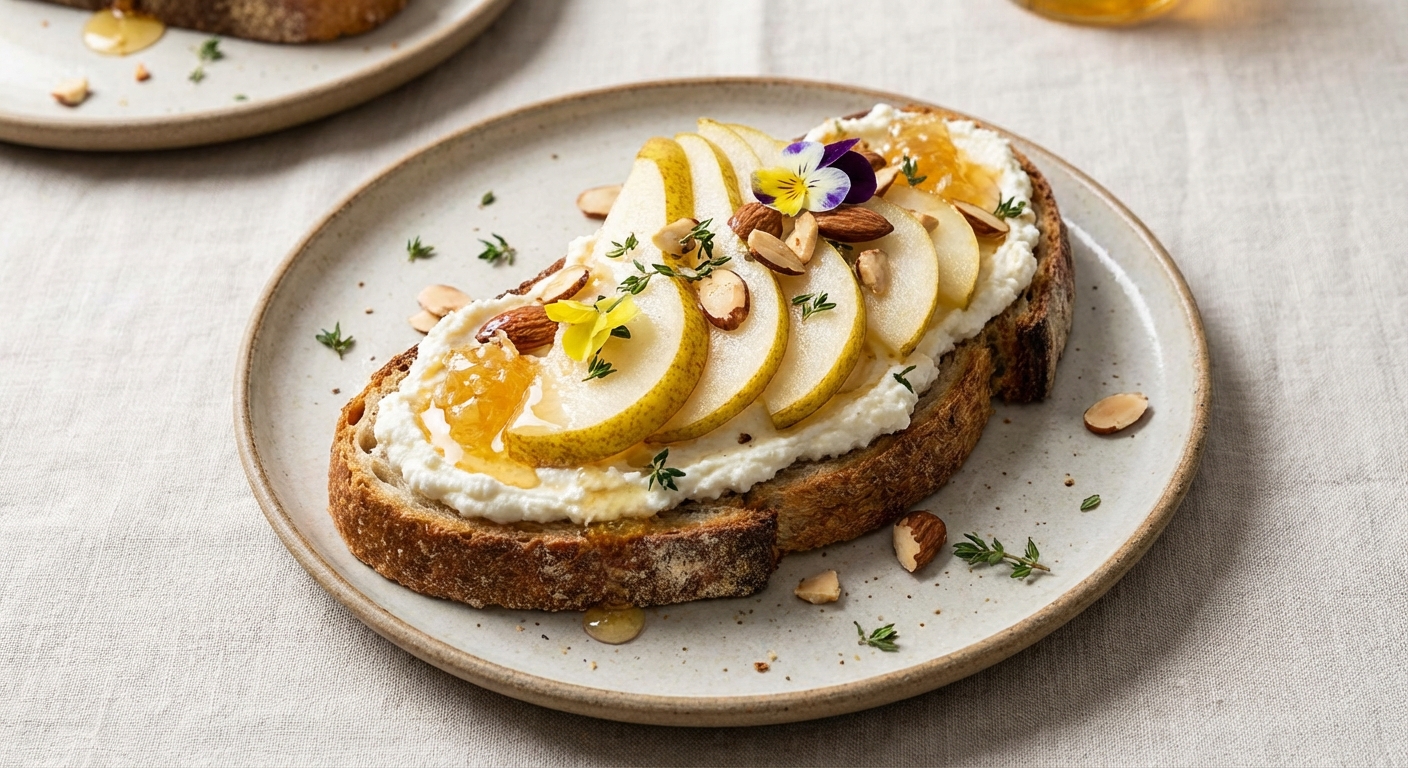 Ricotta & Honey Toast with Pear and Toasted Almonds