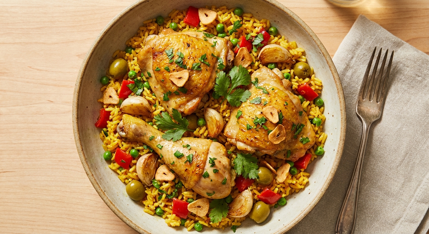 Garlic-Forward One-Pot Chicken & Rice (Arroz con Pollo–inspired)