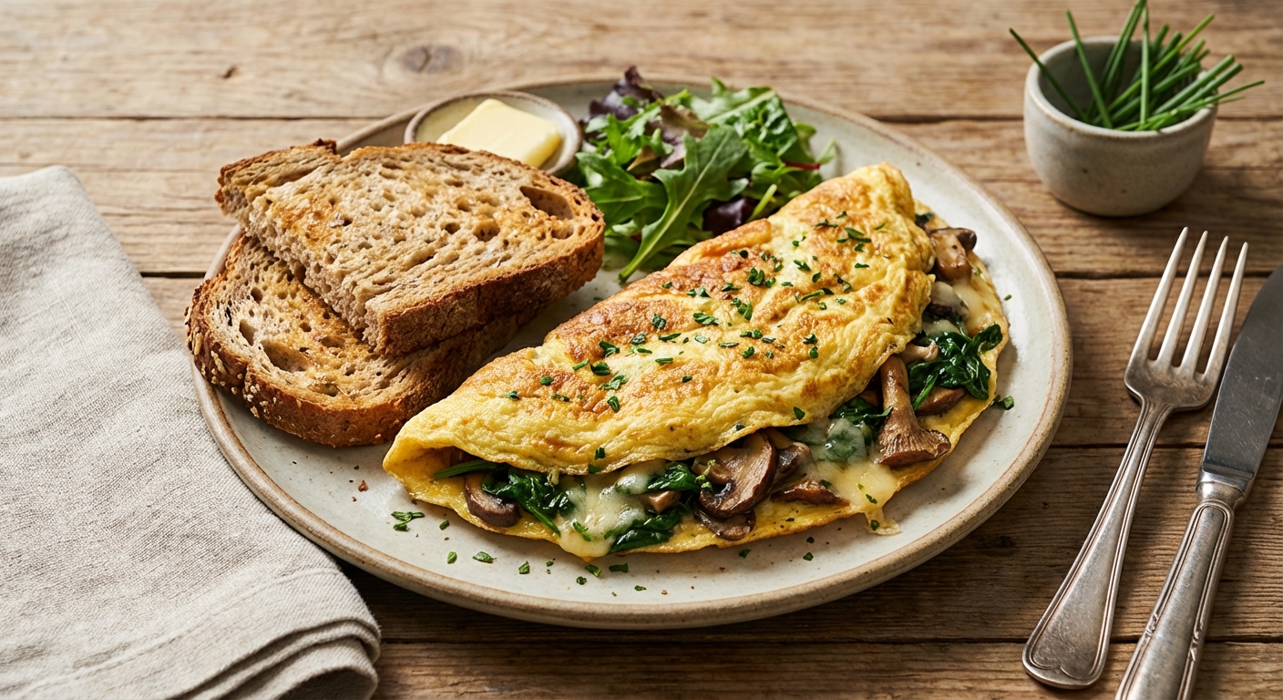 Spinach & Mushroom Omelette with Whole-Grain Toast