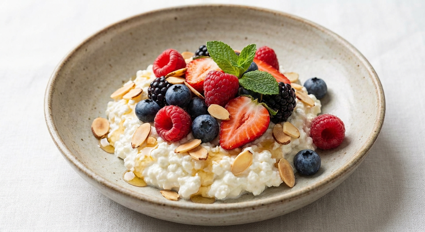 Cottage Cheese with Berries and Sliced Almonds