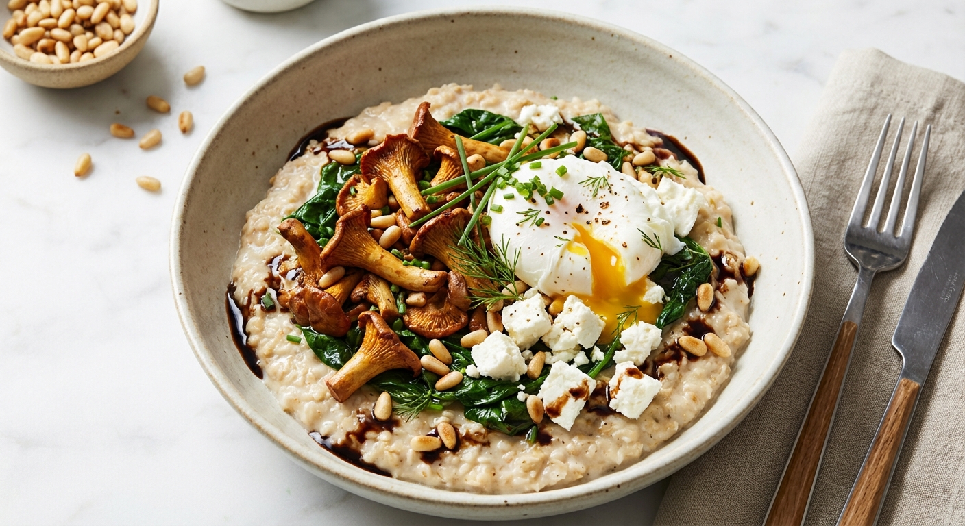 Savory Oatmeal with Sautéed Mushrooms, Spinach & Feta