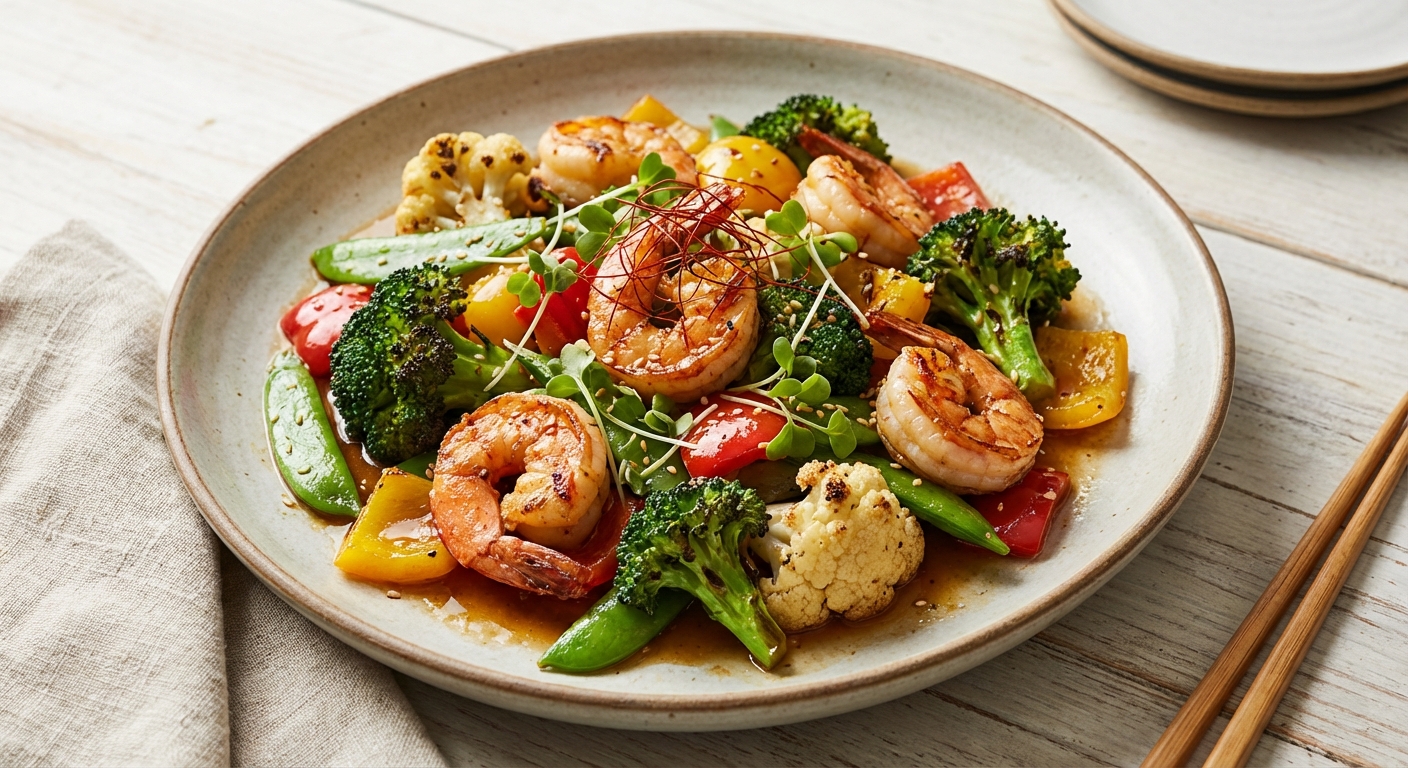 Broccoli, Cauliflower, and Shrimp Stir-Fry