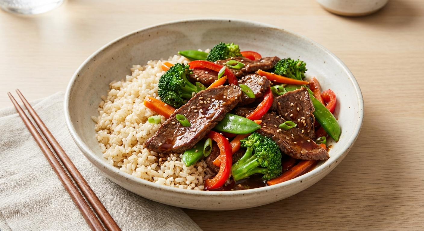 Beef & Vegetable Stir-Fry with Brown Rice