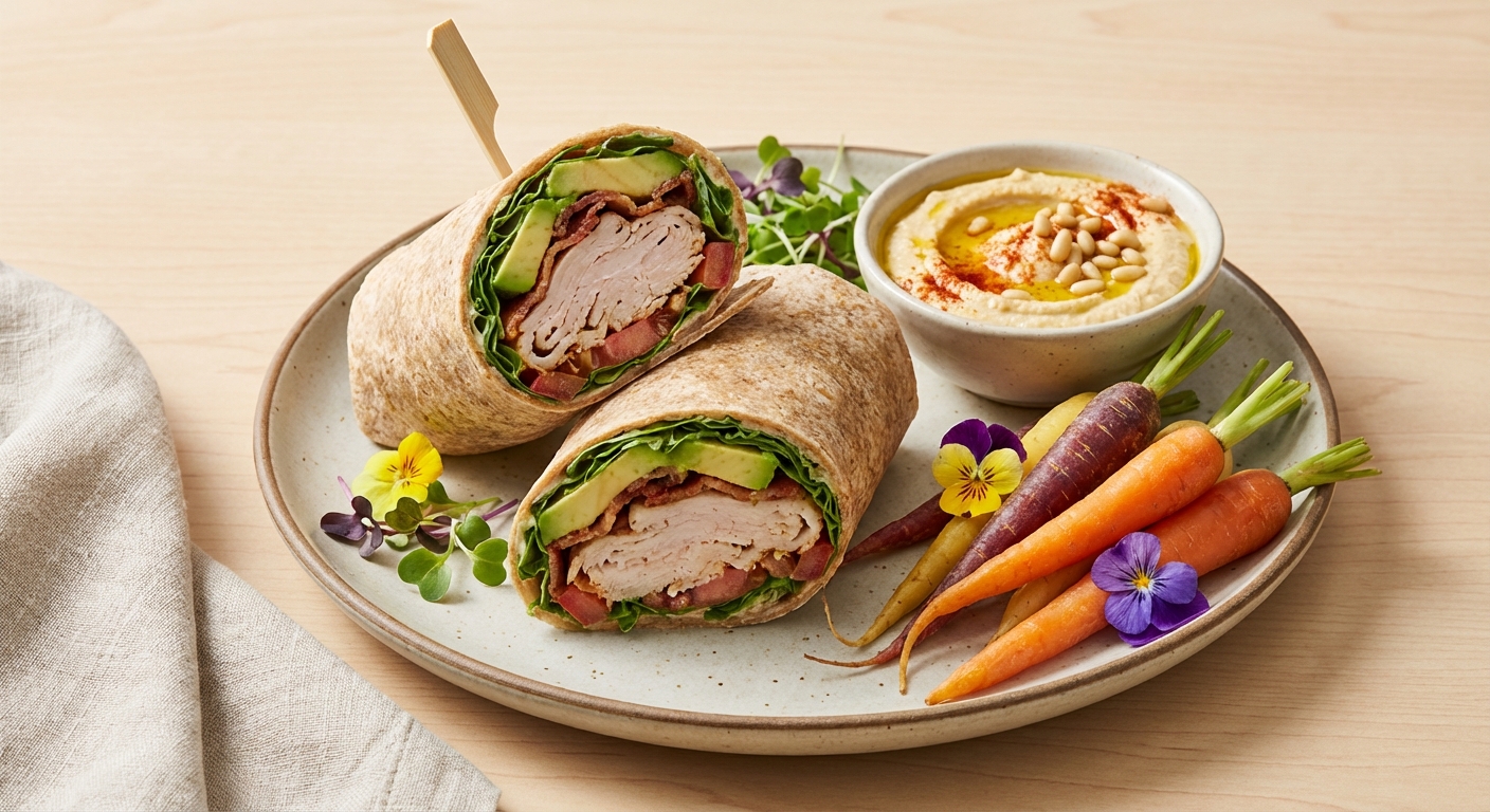Turkey & Avocado Whole-Wheat Wrap with Baby Carrots & Hummus
