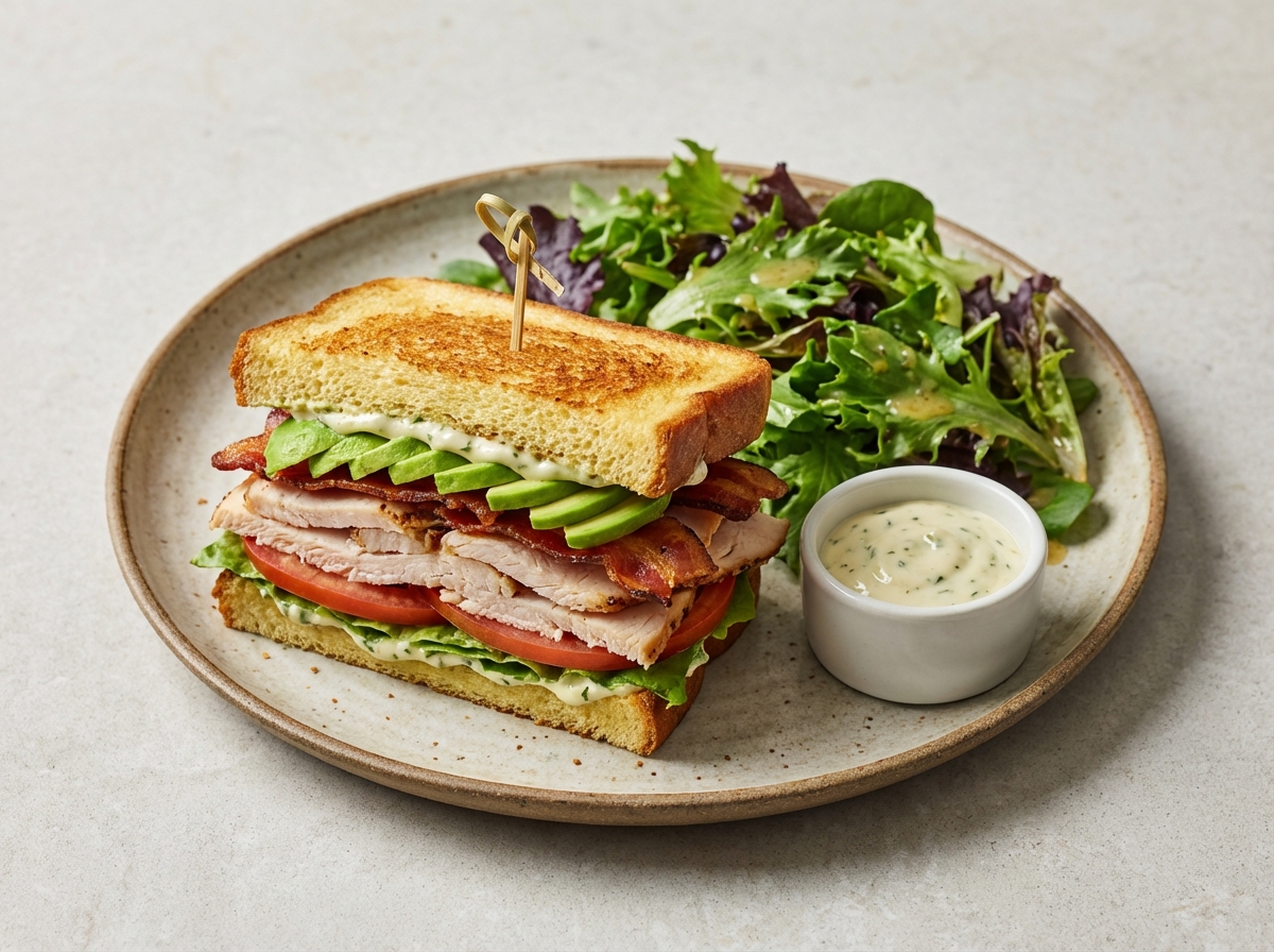 Turkey & Avocado Club Sandwich with Mixed Greens