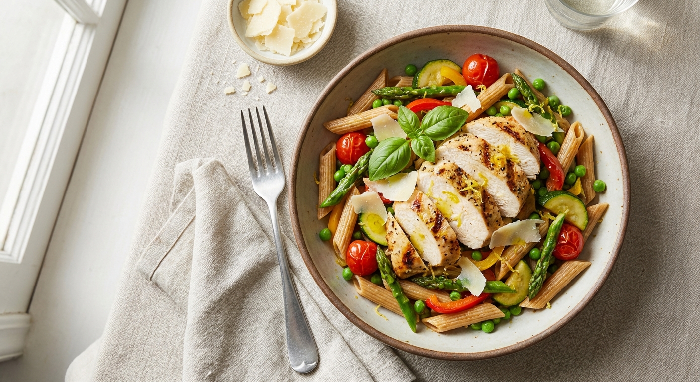 Whole-Wheat Penne Primavera with Grilled Chicken