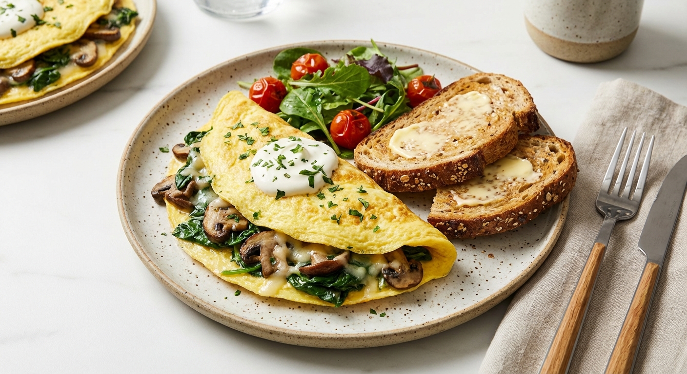 Spinach & Mushroom Omelette with Whole-Grain Toast