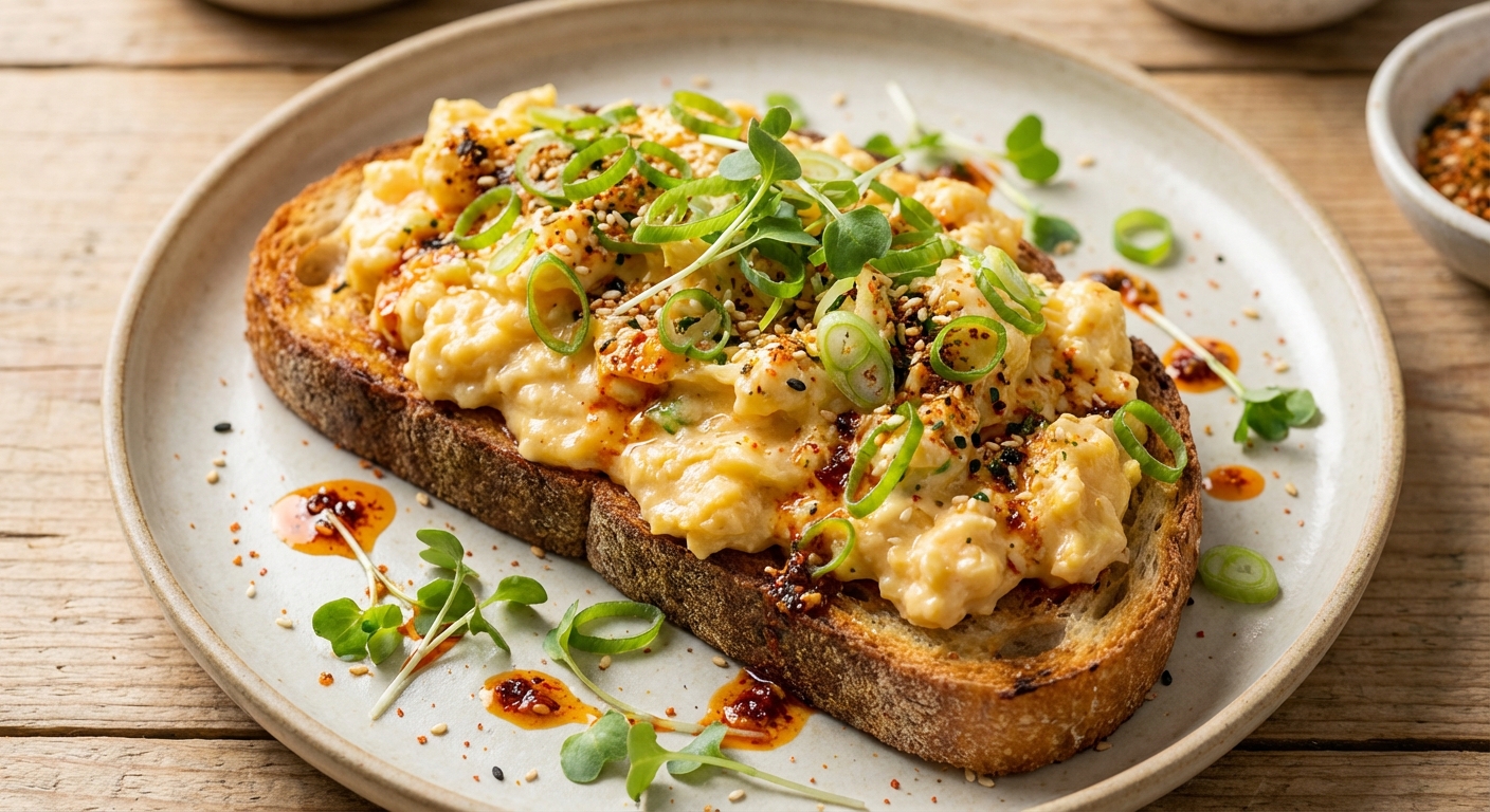Miso Scrambled Eggs on Toast with Scallions