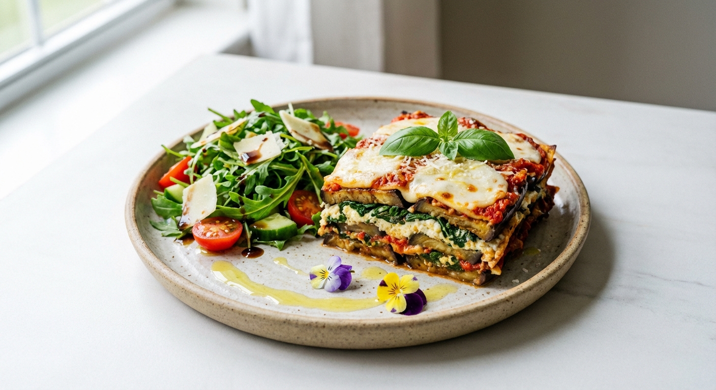 Vegetarian Eggplant Lasagna with Side Salad